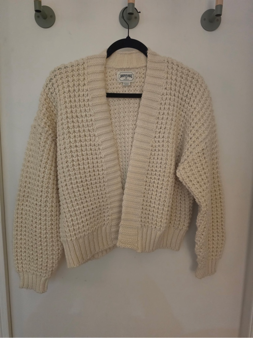 American Eagle Outfitters Cream Open-Front Chunky Cardigan